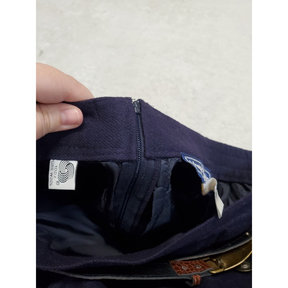 Vintage Navy Blue Wool A Line Wrap Belted Skirt 20W Academia Twee Office Classic - Picture 5 of 9